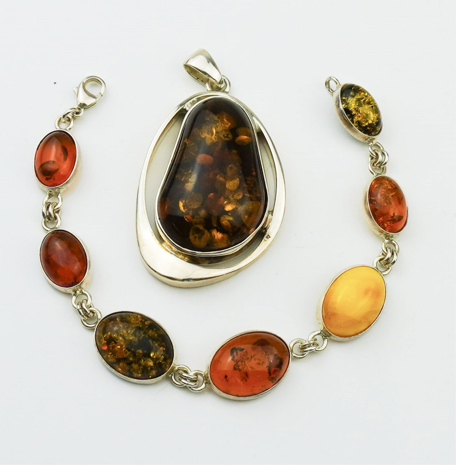 Sterling Silver & Amber Pendant & Bracelet (1 of 1)