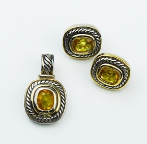 Sterling Silver & Citrine Earrings & Pendant Set