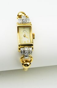 14KYG & Diamond Art Deco Style Ladies Watch