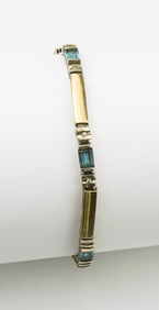 14KYG Blue Topaz & Diamond Link Bracelet