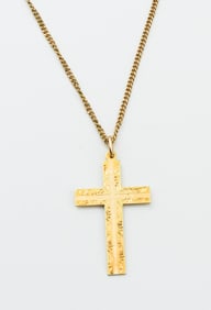 14KYG Engraved Cross w/ 10KYG Open Link Chain