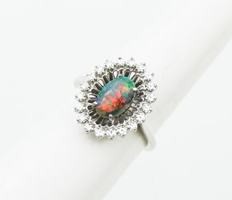 18KWG Black Opal & Diamond Ring