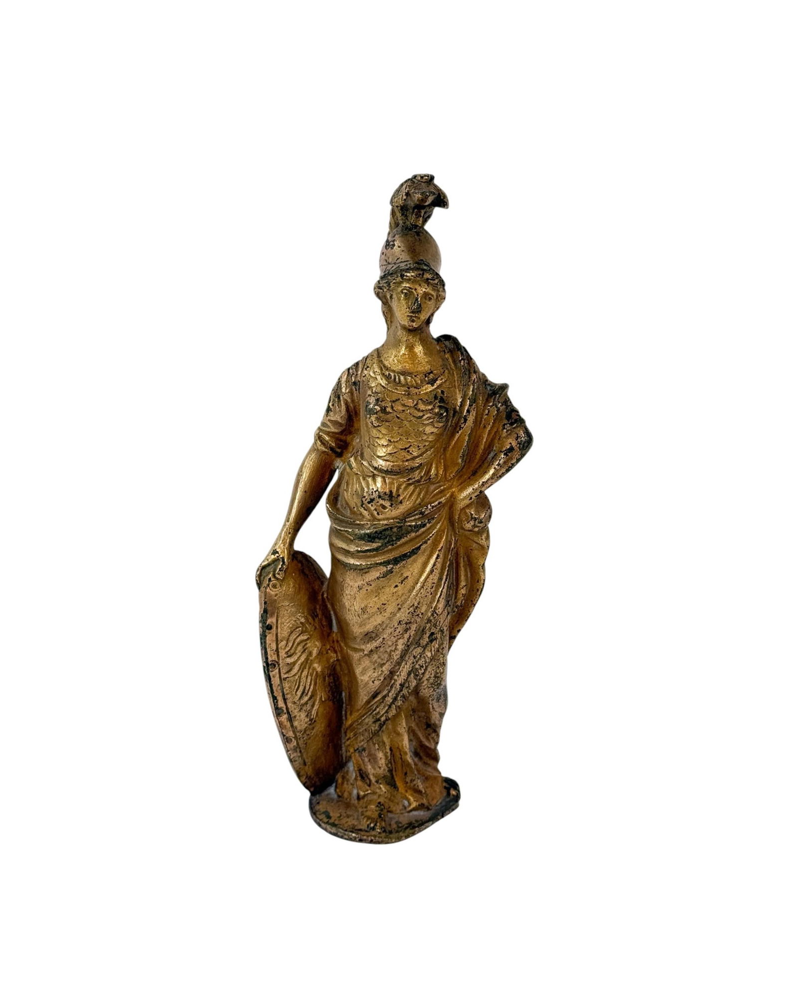 Gilt bronze Athena sculpture.: A gilt bronze Athena/Minerva sculpture. 7 1/4" x 3 1/4" x 1 1/4".