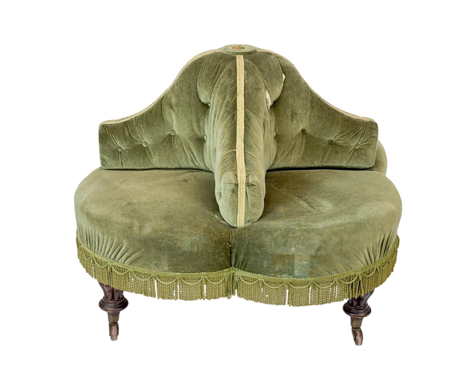 Victorian velvet conversation sofa. (1 of 8)