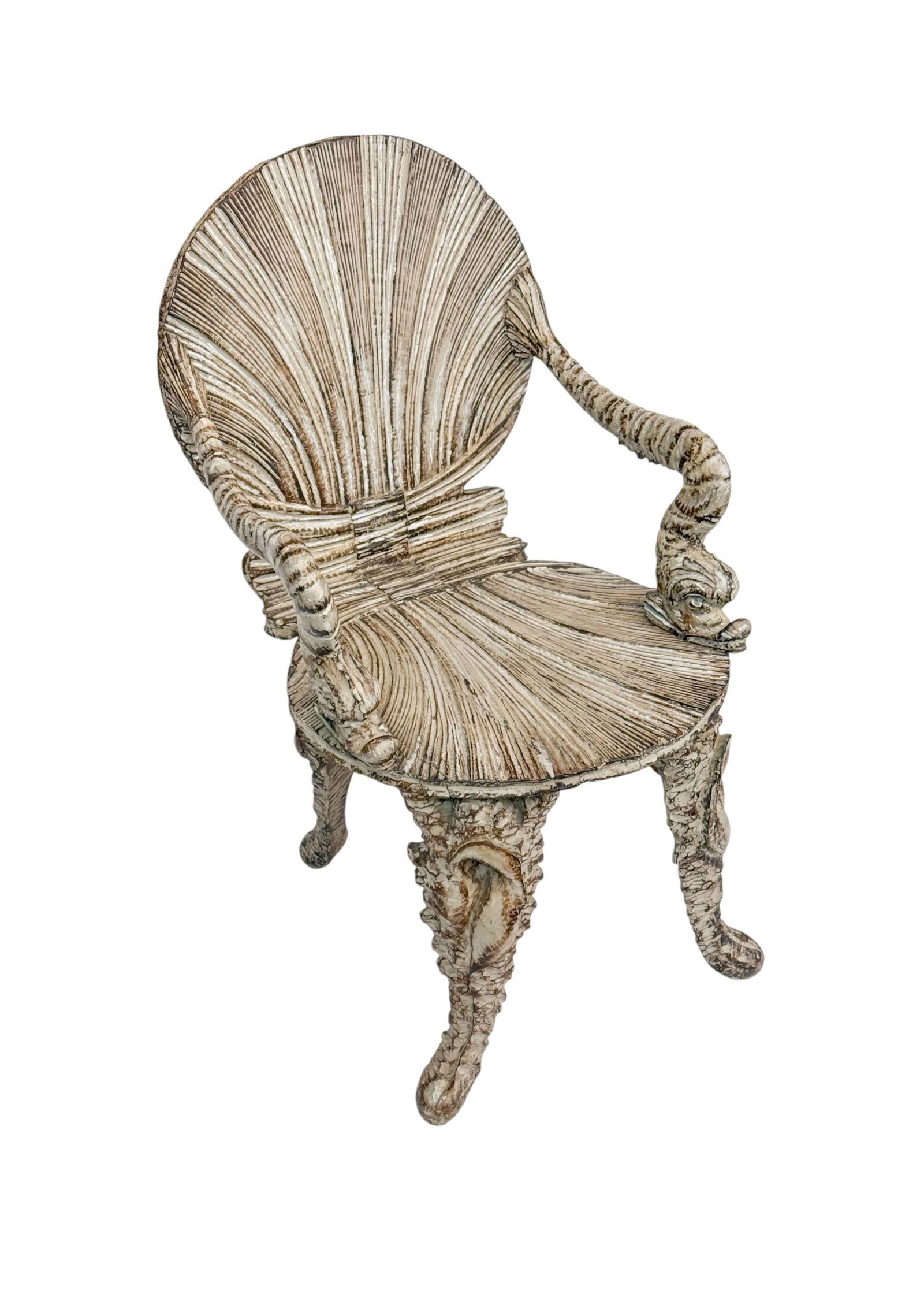 Italian Grotto silvered shell backed chair. - 3