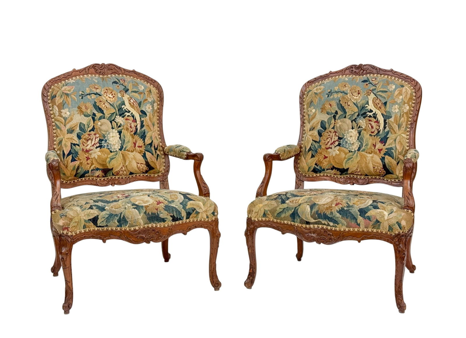 2 French Louis XV fauteuil armchairs. (1 of 7)