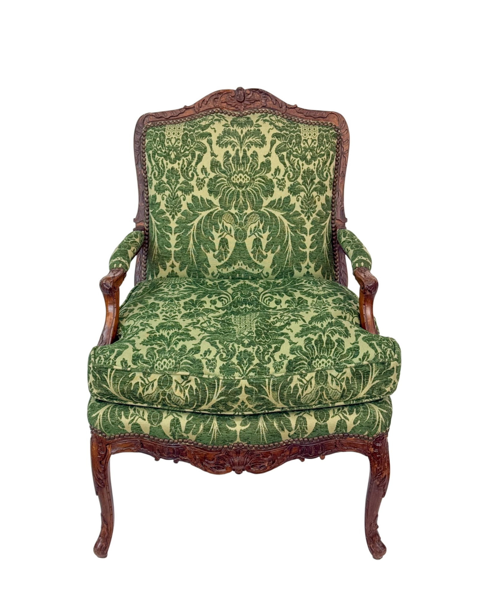 French Louis XV fauteuil chair.: A French Louis XV fauteuil chair, 18th/ 19th Century. 39" x 26 1/2" x 20".