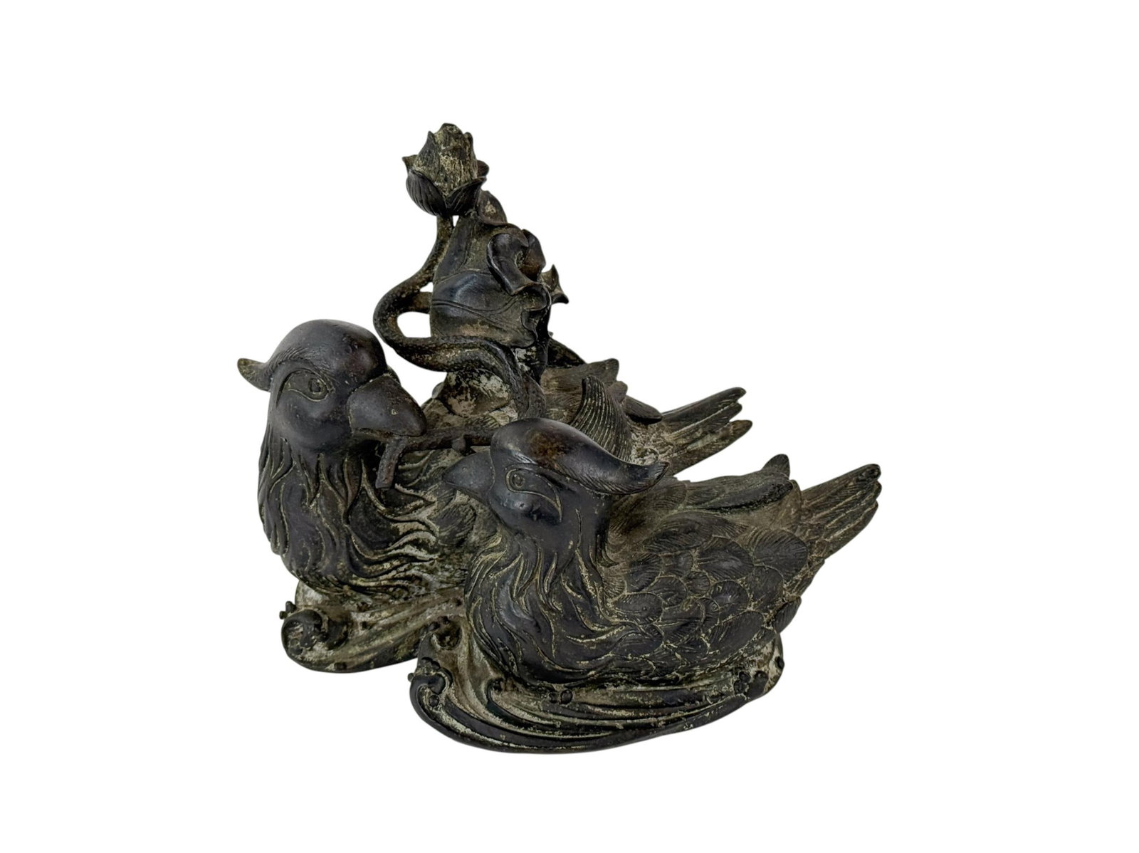 Japanese bronze duck sculpture. (1 of 3)