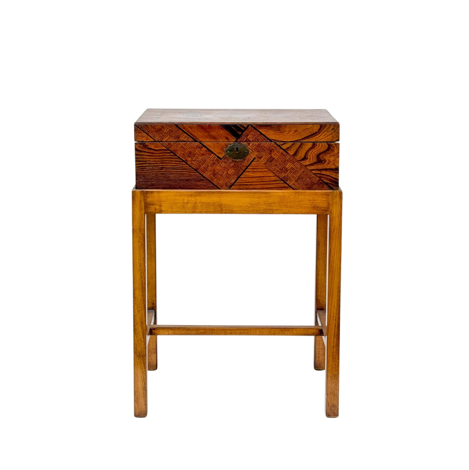 Japanese marquetry travel secretaire on stand.: A Japanese marquetry travel secretaire on stand. 25" x 17" x 11".