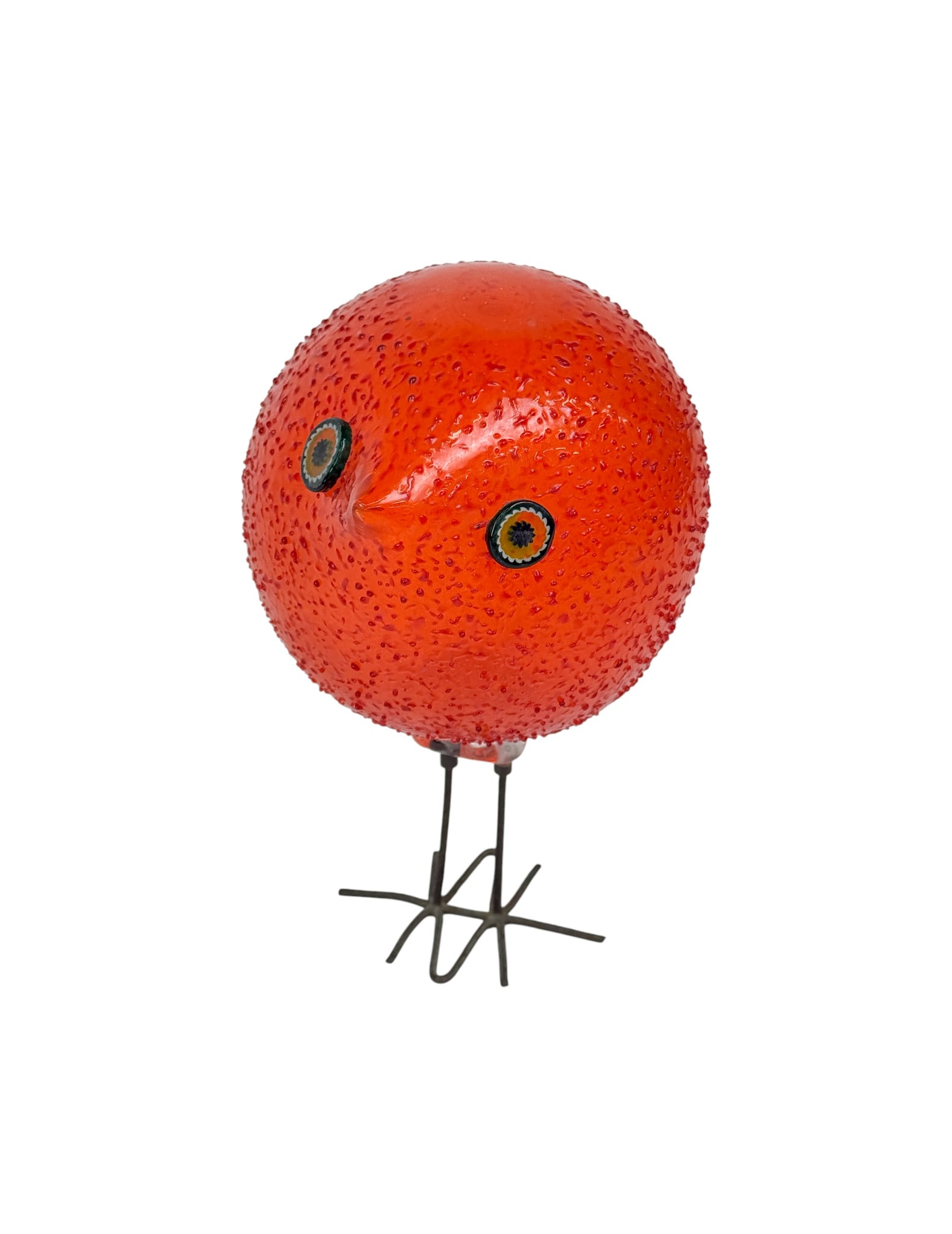 Vistosi Alessandro Pianon "Pulcino" glass bird.: A Murano Alessandro Pianon (Italian, 1931-1984) for Vistosi "Pulcino" glass bird. Circa 1962-1973. Raised on metal feet. 8 1/2" x 5 3/4". Condition: Chipped beak.