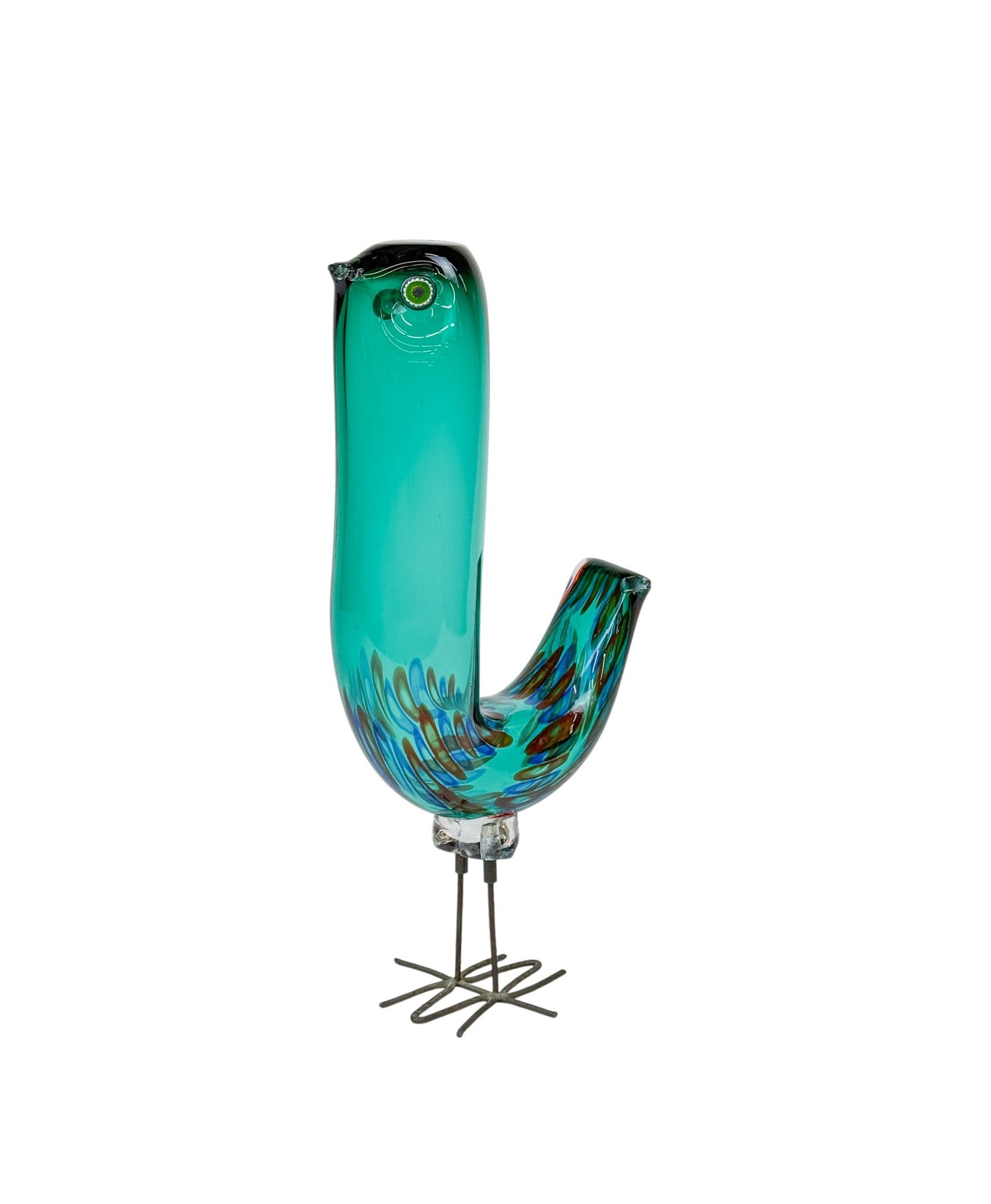 Vistosi Alessandro Pianon "Pulcino" glass bird.: A Murano Alessandro Pianon (Italian, 1931?1984) for Vistosi "Pulcino" glass bird. Circa 1962-1973. Raised on metal feet. 13" x 6" Condition: Chipped beak.