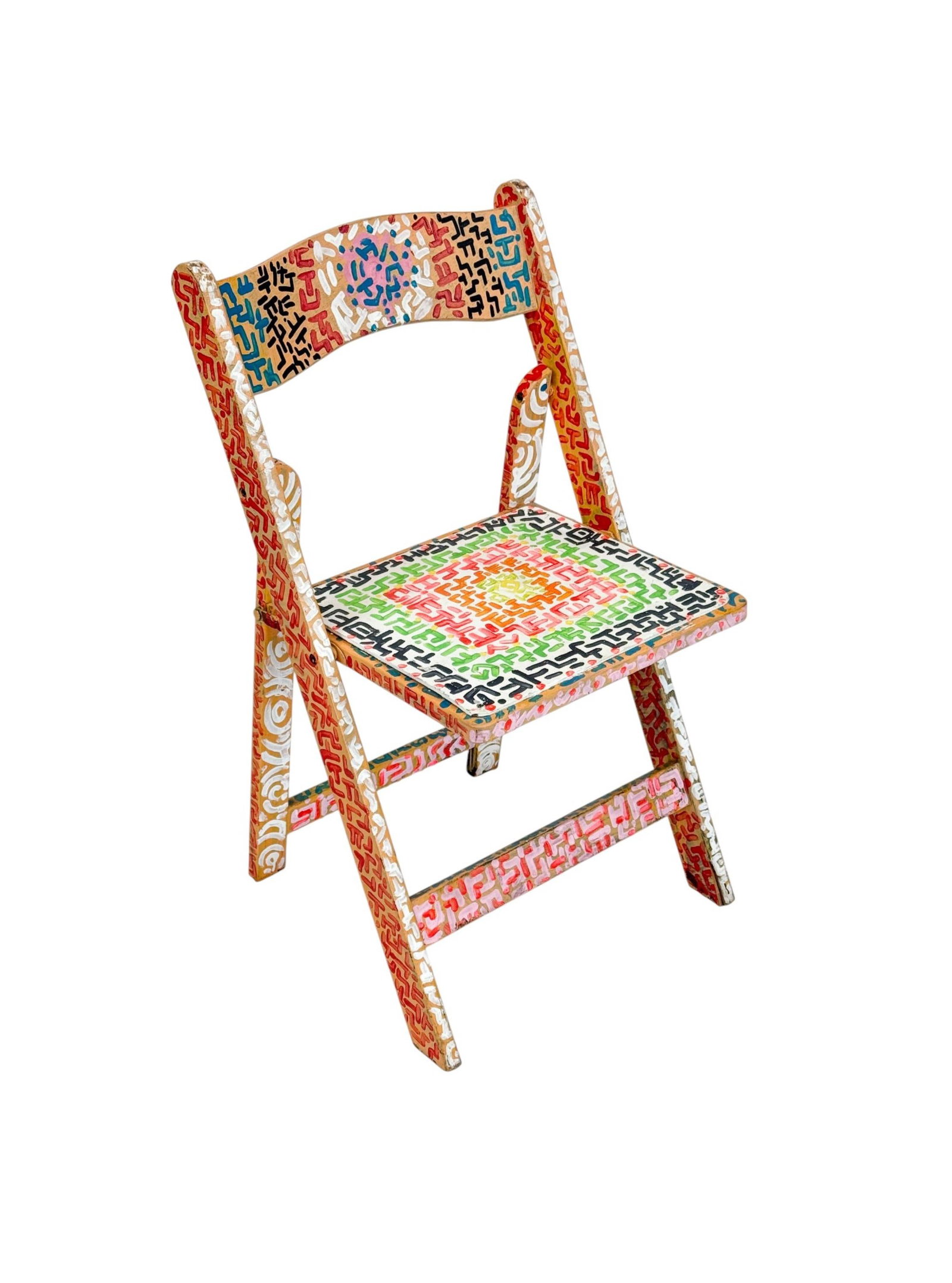 Skip Boyd, Folding chair, 1988.: Skip Boyd, part of the first class of YAYA artists. Young Aspirations/Young Artists, founded in New Orleans in 1988. Painted folding chair. 1988. 31" x 17 1/2" x 21".