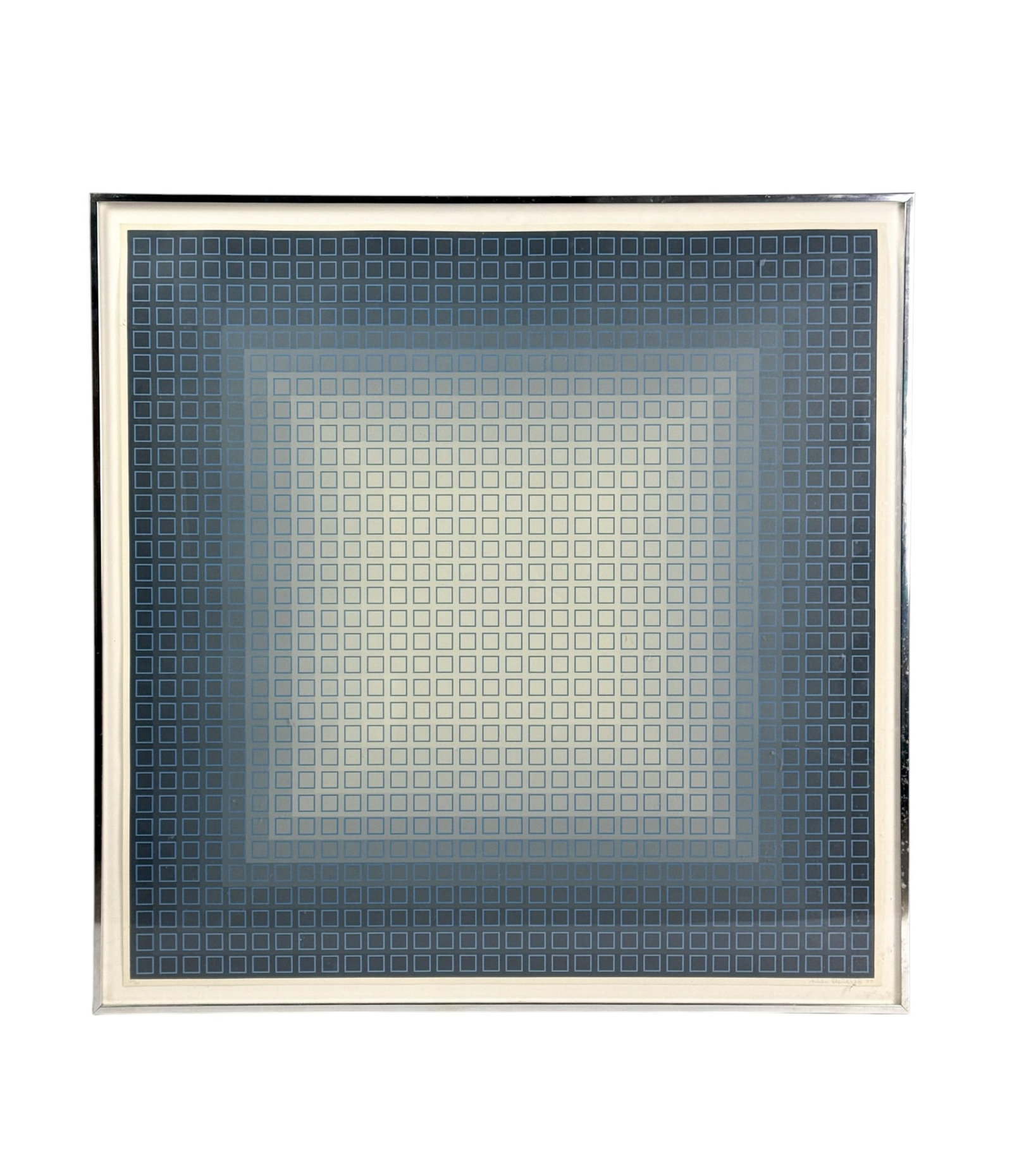 Stanczak, "Flirtation Eleven: Gray & Blue," 1977.: Stanczak, Julian (Polish/American, 1928-2017). "Flirtation Eleven: Gray and Blue." Serigraph. 1977. Editioned 23/40. Pencil signed, dated, and editioned. Sight: 32 1/2" x 32 1/2". Frame: 35" x 35".