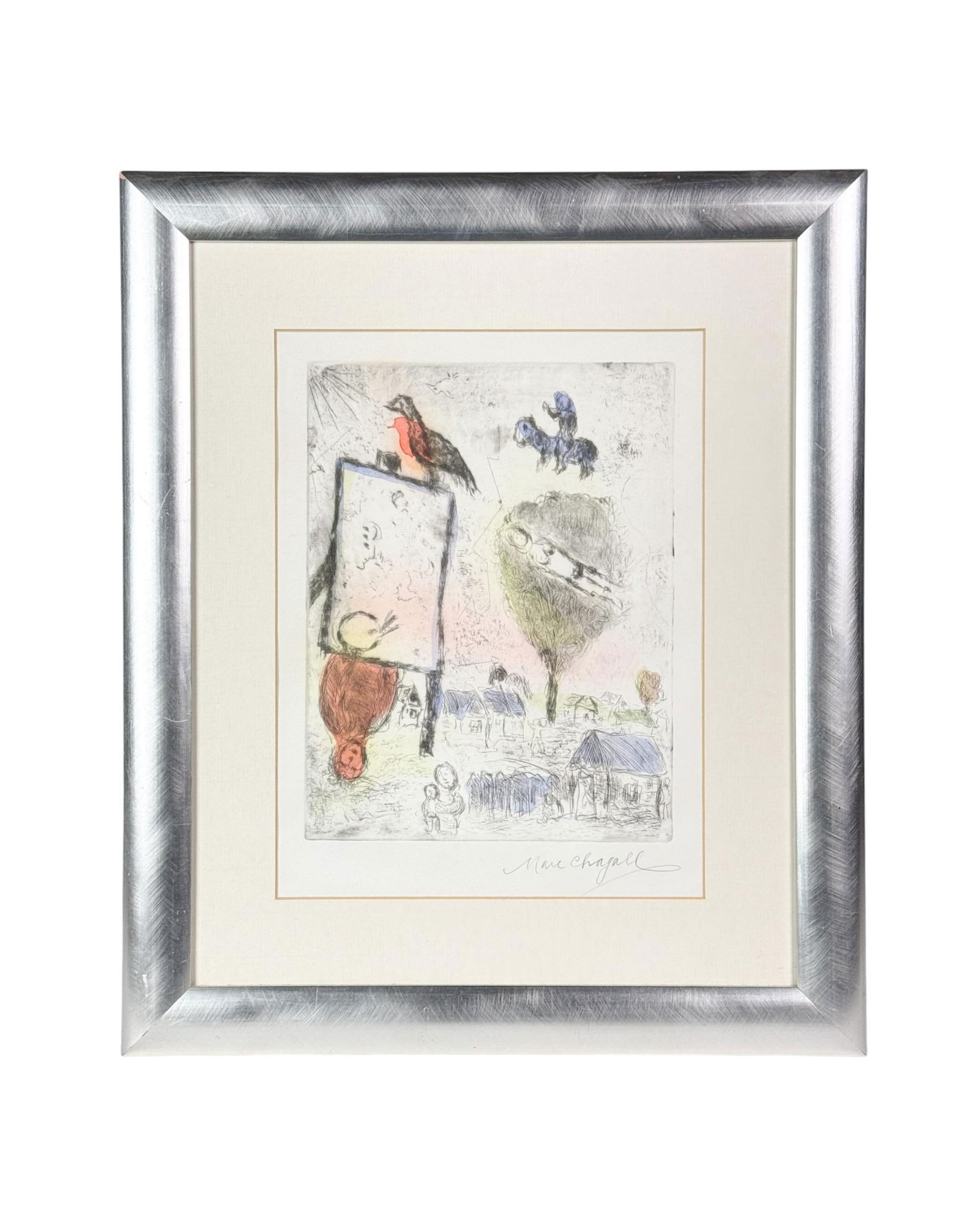 Marc Chagall, "Inspiration, from Songes," print: Chagall, Marc (Russian/French,1887-1985). "Inspiration, from Songes." Print. Sight: 14 1/2" x 10 3/4" Frame: 22 1/2" x 19"