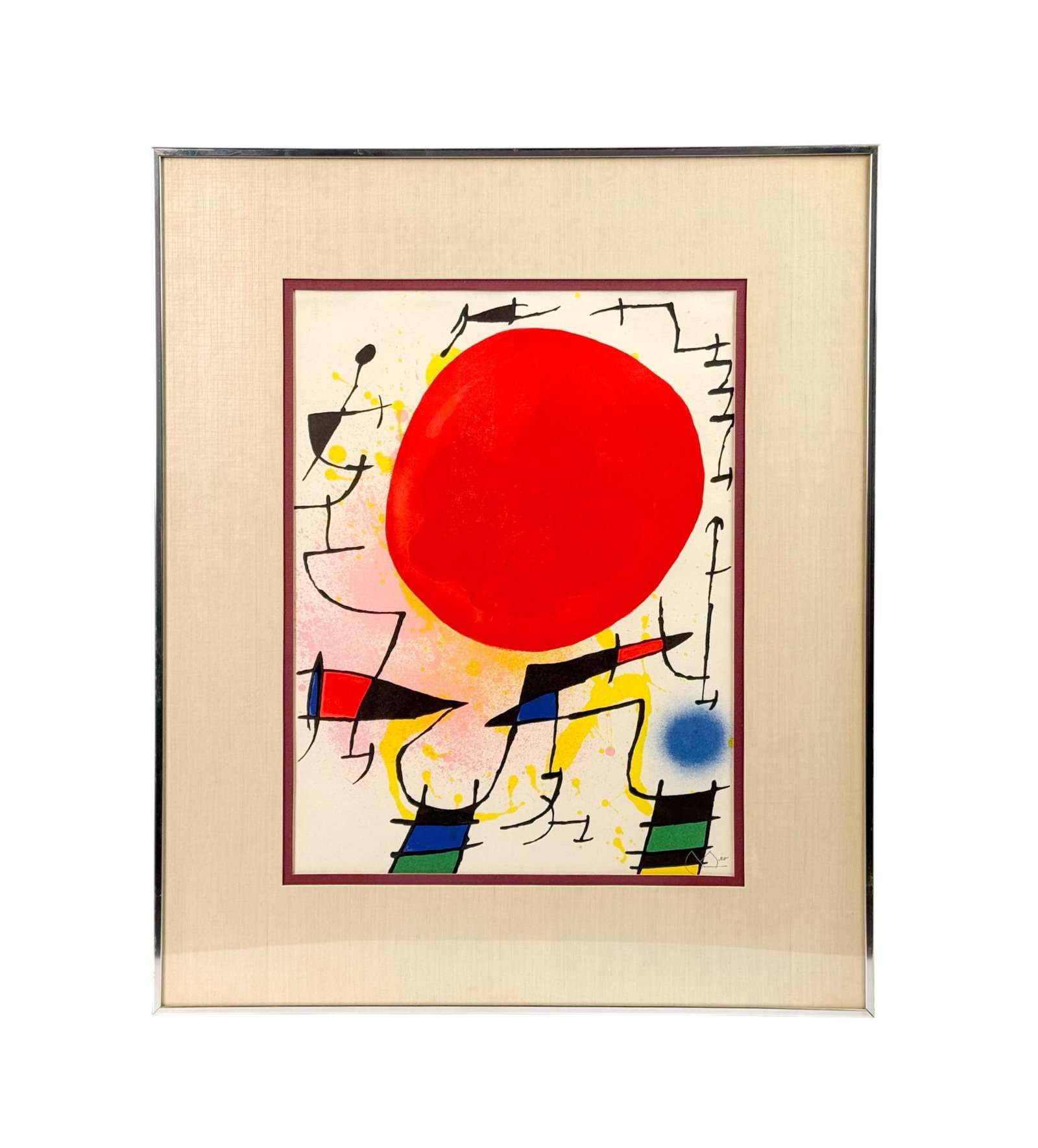 Joan Miro, "The Red Sun," lithograph.: Miro, Joan (Spanish, 1893-1983). "The Red Sun." Lithograph. Signed in stone l.r. Sight: 12 1/4" x 9 1/4". Frame: 18" x 15".