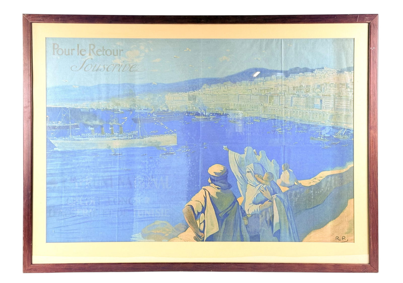 "Pour le Reyour Souscrivez," c. 1914, lithograph.: "Pour le Reyour Souscrivez." Lithograph. Circa 1914-1920. Sheet: 41 3/4" x 27 3/4". Frame: 48" x 35". Condition: Sight good. Fading to text. Fold marks visible.