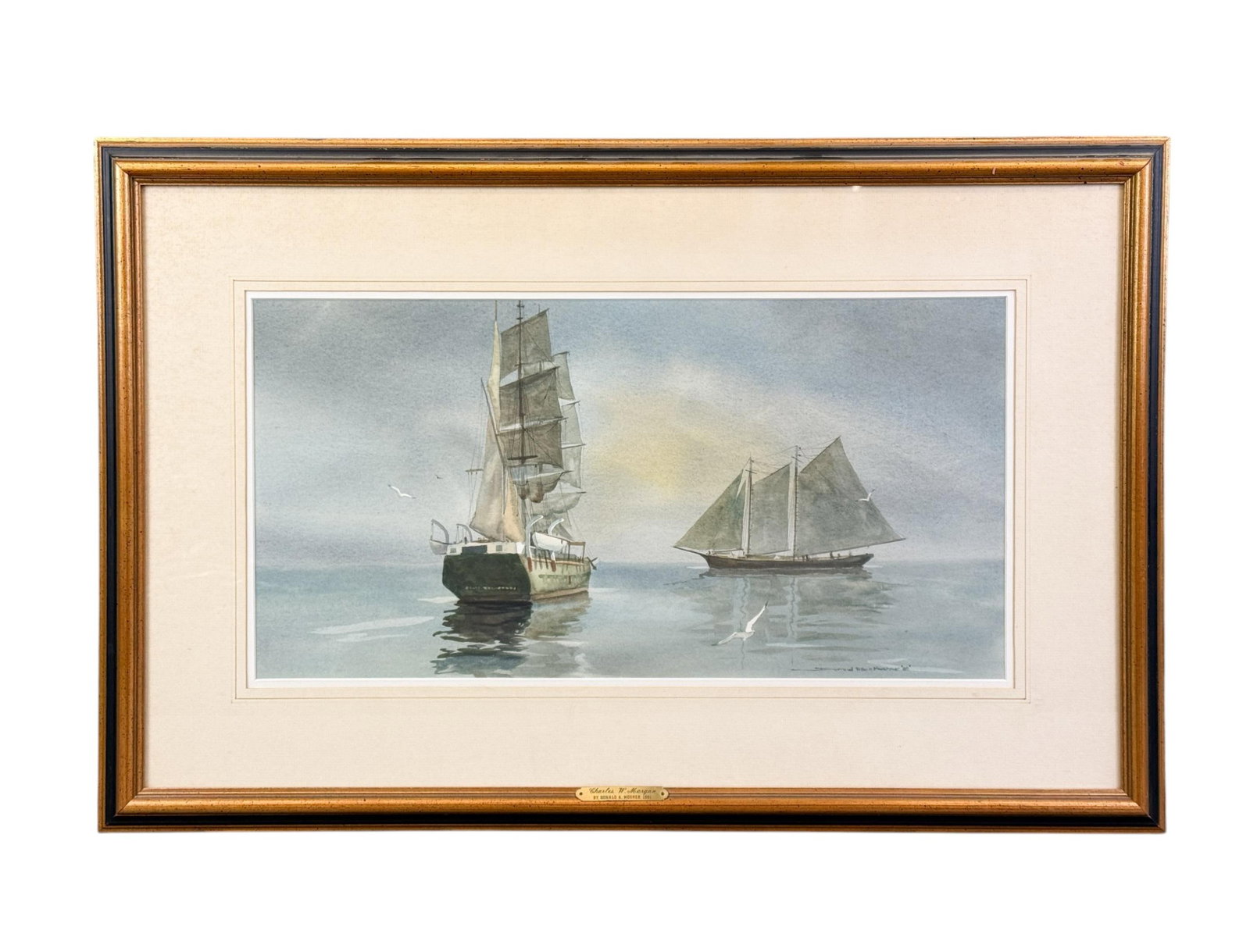 Donald Allen Mosher, "Charles W. Morgan," WC/P.: Mosher, Donald Allen (American, 1945-2014). "Charles W. Morgan." Watercolor on paper. 1982. Signed and dated l.r. Sight:12 1/4" x 24 1/4". Frame: 22 1/2" x 34 1/2".