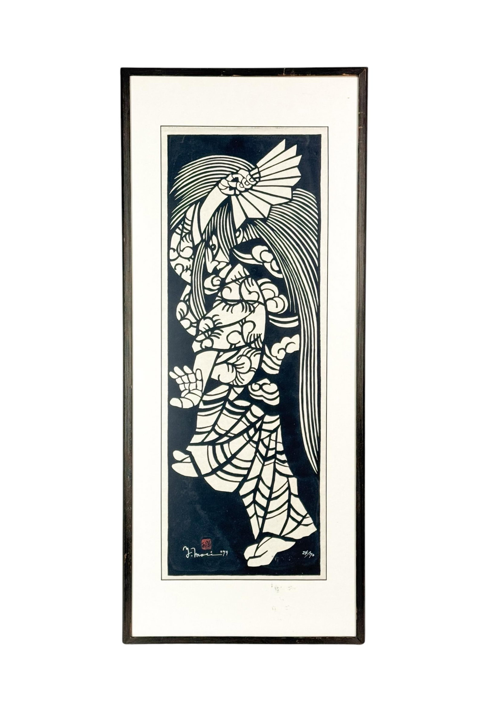 Yoshitoshi Mori, woodblock, 1979.: Yoshitoshi Mori (Japanese, 1898-1992). Woodblock. 1979. Edition 24/70. Signed and dated. Sight: 32" x 11 1/2". Frame: 40 1/2" x 17 1/4".