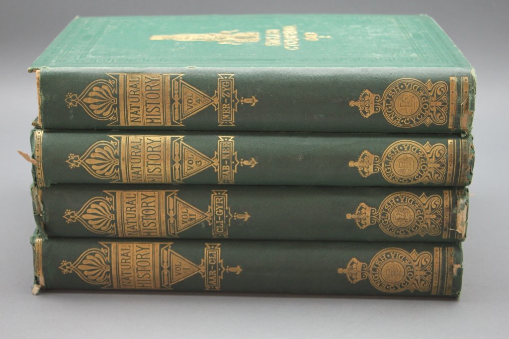 Knight. NATURAL HISTORY. 4 Vols. 1866-1867.: [Biology]. Charles Knight (series editor). NATURAL HISTORY: Or Second Division of “The English Cyclopaedia.” 4 Vols. Lon: Bradbury, Evans, & Co. 1866-1867. 4to. Green cloth decorated in blind, gil