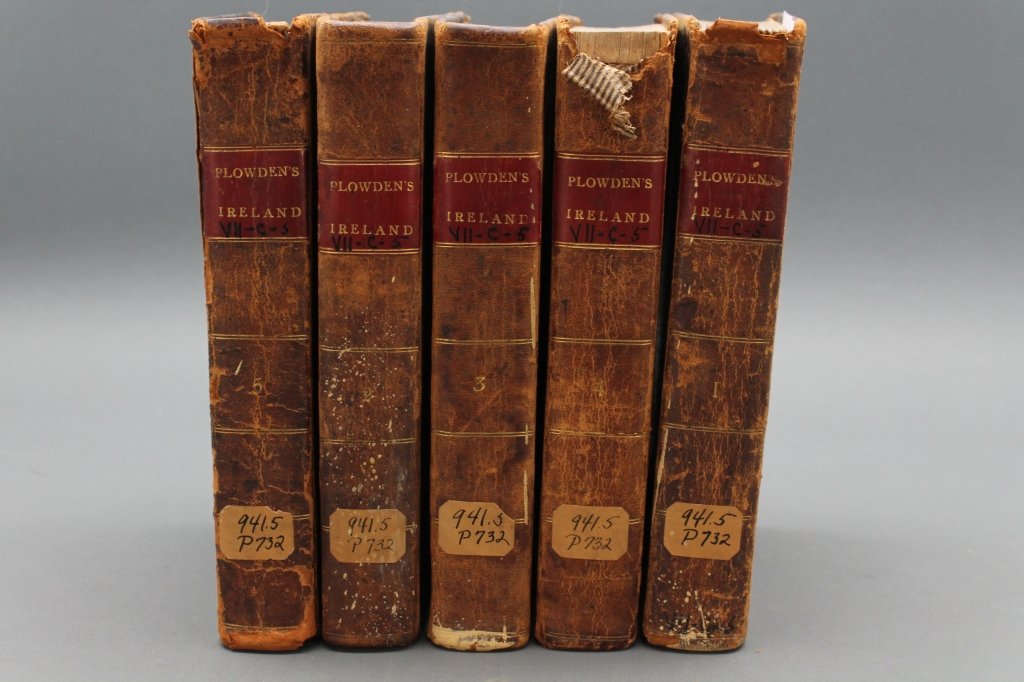 Historical Review of the State of Ireland. 5 Vols.: [Ireland].Francis Plowden. AN HISTORICAL REVIEW OF THE STATE OF IRELAND. 5 Vols. Phila: William F. McLaughlin, 1805-1806. 8vo. Period marbled sheep, edges worn, light spots on two spines, three spine 