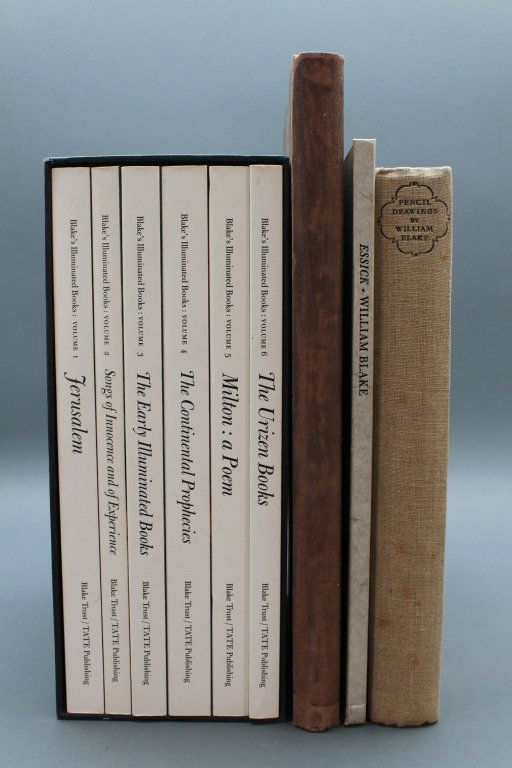 4 Books (9 Vols): William Blake.: [Blake, William]. 4 Titles (9 Vols). ++ JERUSALEM THE EMANATION OF THE GIANT ALBION. Facsimile of the edition published 1804. [“1886” pencil notation appears on an inserted leaf.] 4to. Recently re
