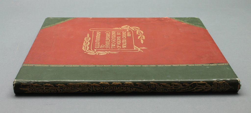 Eight Illustrations to Shakespeare's Two Gentlemen: [Crane, Walter]. EIGHT ILLUSTRATIONS TO SHAKESPEARE’S TWO GENTLEMEN OF VERONA. Lon: Duncan C. Dallas, Dallastype Press/ J. M. Dent & Co., 1894. 4to. Unbound as issued in a duotone green and brick re