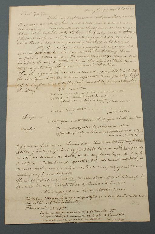 3 letters to George W. Williams. 1820, 1843.: [Williams, George W.]. 3 handwritten signed letters to George W. Williams, who lived near Paris, Kentucky. 4to. Varying degrees of foxing and light toning. Good to very good. ++ Letter to “Mr. Geo W