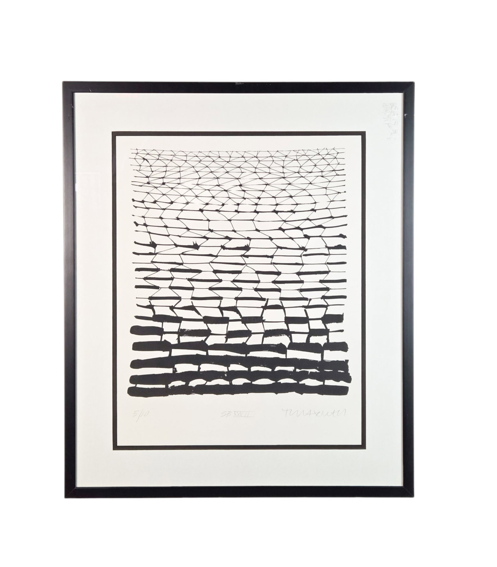 "SB XXXII," lithograph.: A black and white lithograph. "SB XXXII." Edition 5/10. Signed l.r. Frame: 28 3/4" x 24 1/4". Condition: Not examined under glass.