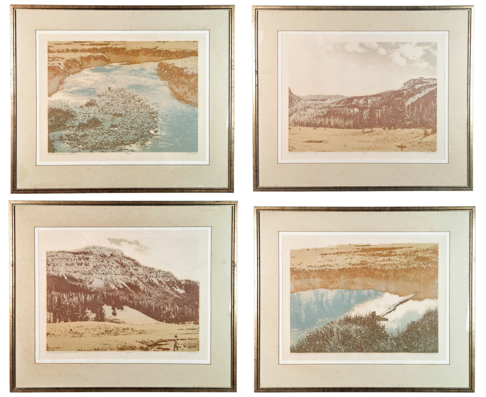 Paula Crane, "Summer Windows," print series.: Crane, Paula (American, b. 1945). "Summer Windows" print series, I-IV. Aquatint on paper. Each an edition of 300. Pencil signed, titled, and editioned. Image: 17 1/2" x 23 1/2". Sight: 20" x 26".