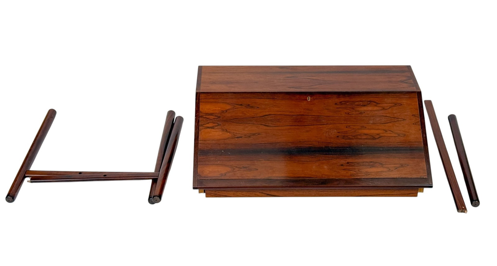 Norway Torbjorn Afdal rosewood slant front desk.: A Norway Modern Torbjorn Afdal (Norwegian, 1917-1999) for Mellemstrands Trevareindustri A/S rosewood slant front desk. "MADE IN NORWAY" brand and Mellemstrands sticker. 37" x 24" x 35 1/2".