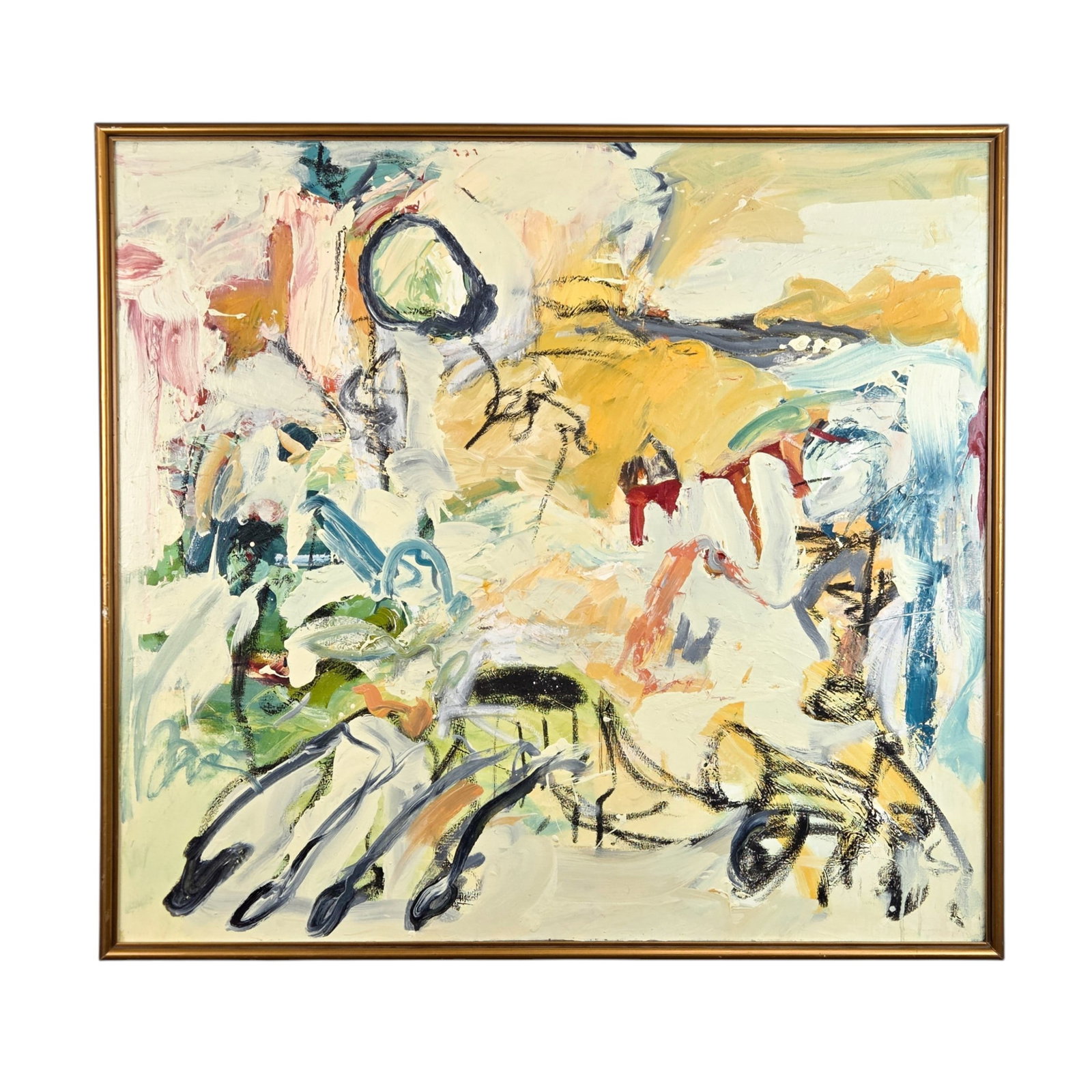 Holly Hoffman, "Elizabeth," 1987, O/C.: Hoffman, Holly L. (American, active 20th century). "Elizabeth." Oil on canvas. February 1987. Signed, titled, and dated on verso. Sight: 36" x 38 1/2". Frame: 37 1/2" x 40 1/2".