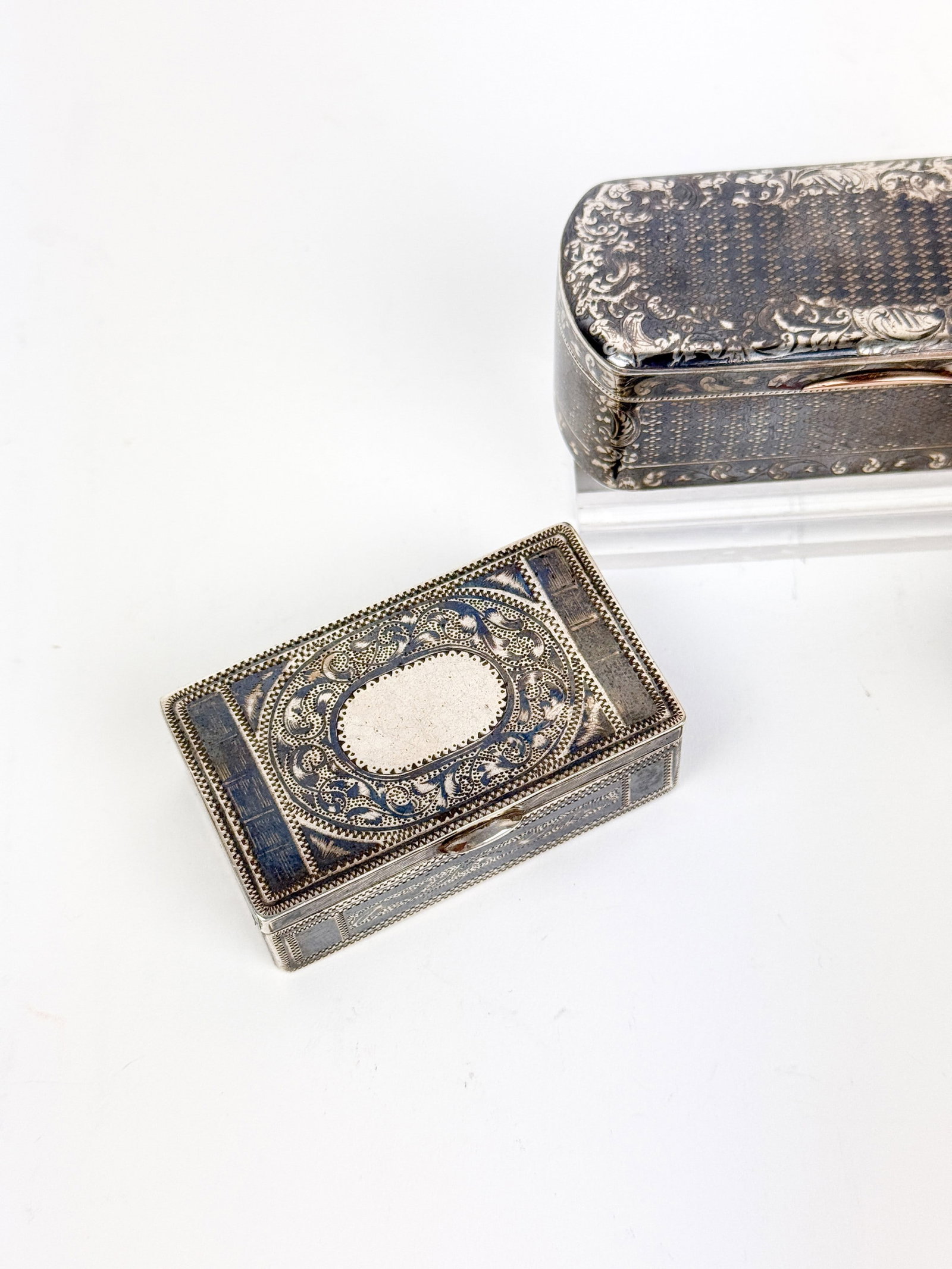 3 Niello silver boxes. - 2