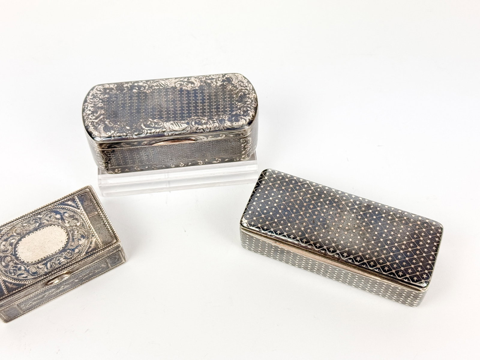 3 Niello silver boxes. - 3
