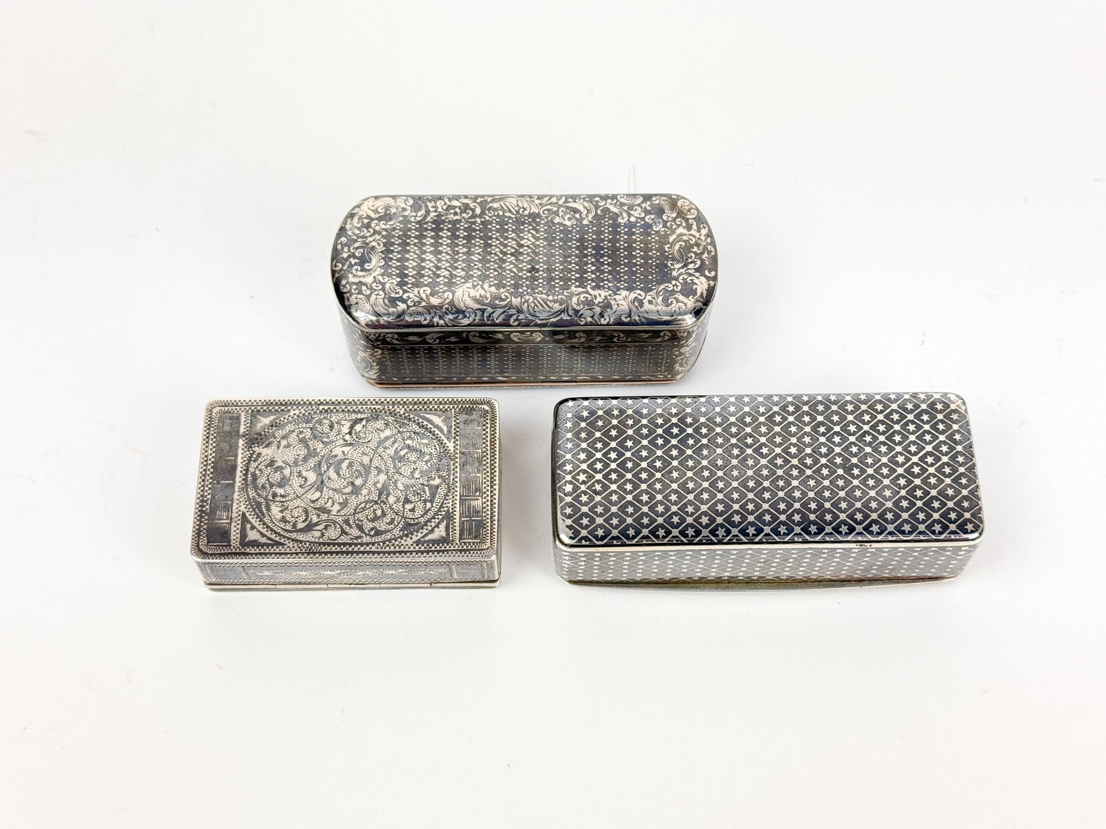 3 Niello silver boxes. - 6