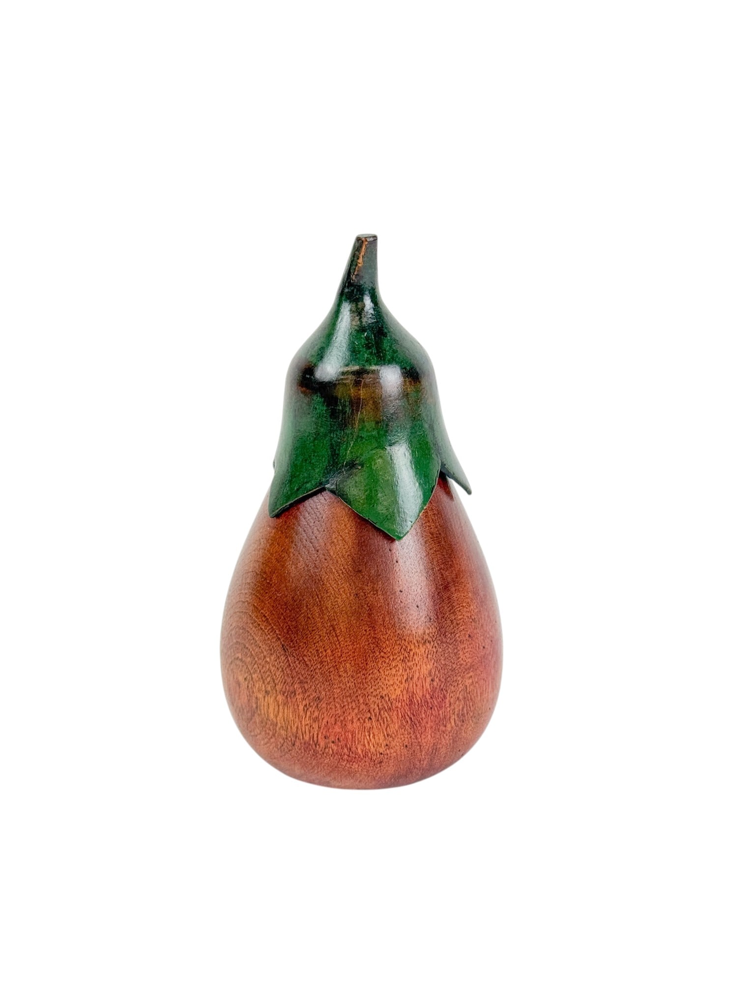 English aubergine tea caddy.: An English tea caddy in the shape of an aubergine (eggplant). Late 18th century. 5 3/4" x 3". Condition: Crack.