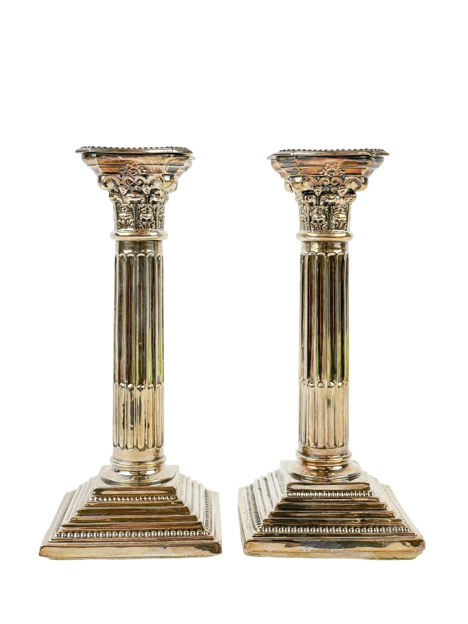 2 Elizabeth II Corinthian column candlesticks. (1 of 5)