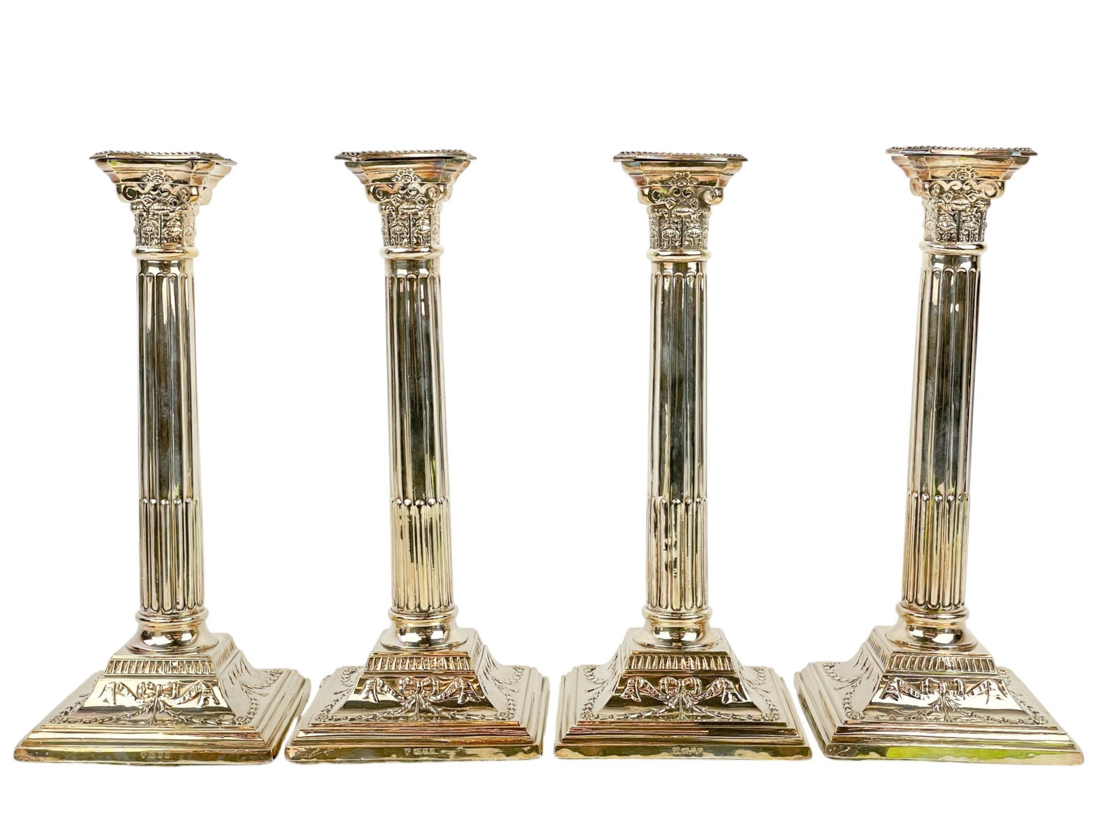 4 Elizabeth II Corinthian column candlesticks. (1 of 5)