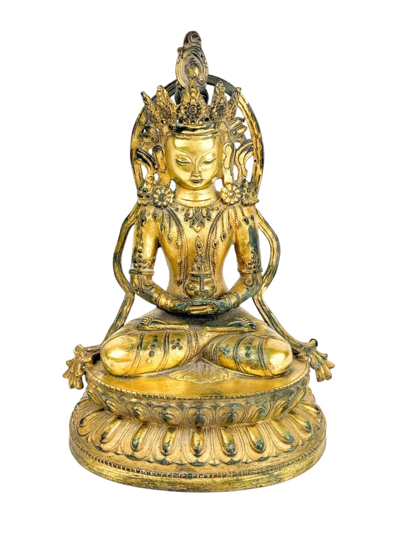 Bronze Buddha.: A bronze Buddha. Marked on bottom. 9 3/4" x 7". Condition: Verdigris.
