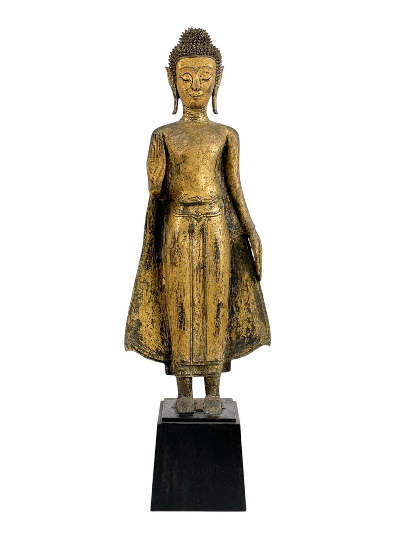 Tibetan gilt bronze Buddha.: A Tibetan gilt bronze Buddha. Marked on bottom. 14 1/4" x 11 1/2". Condition: Abrasions.