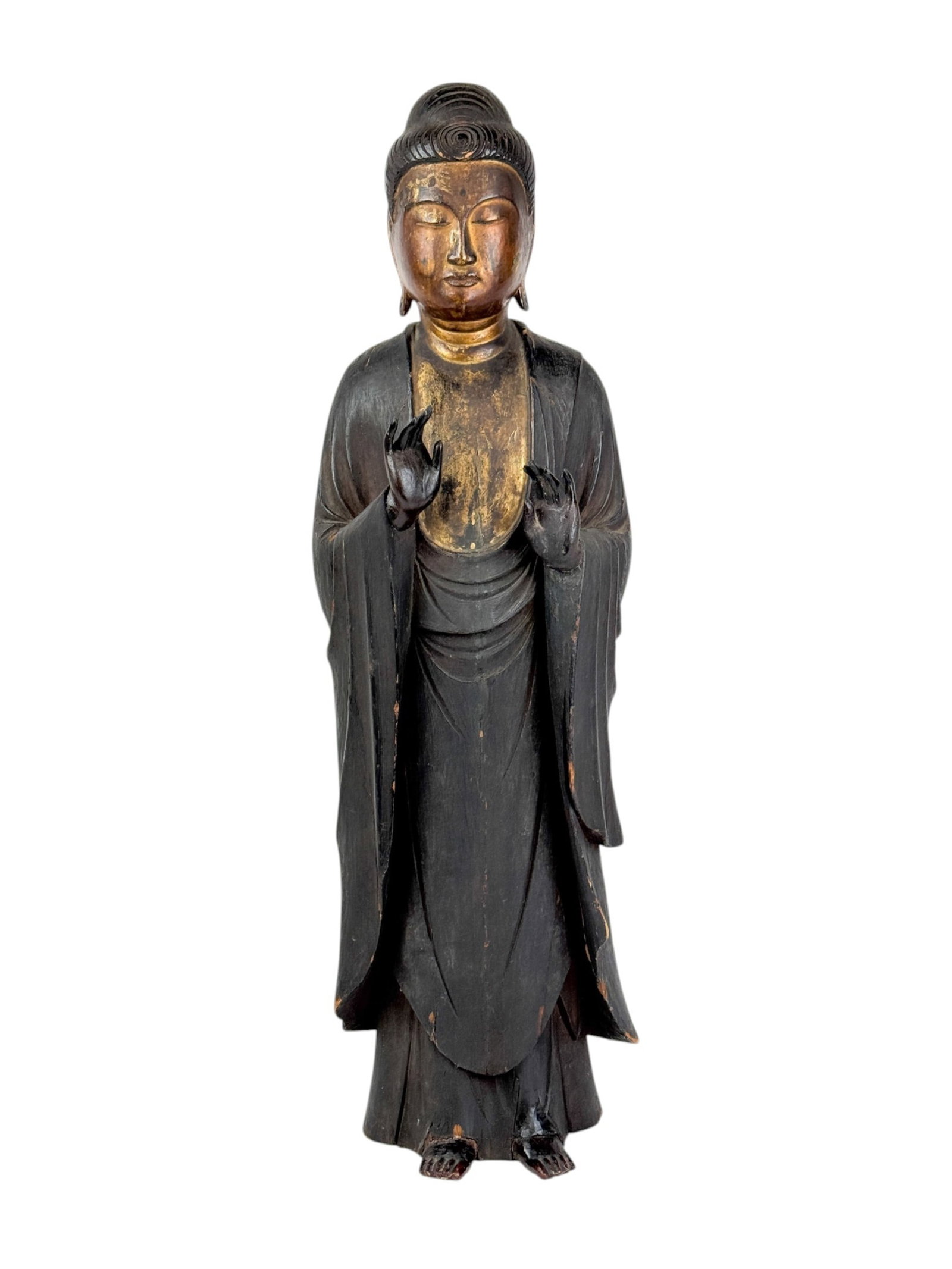 Japanese wood parcel gilt Buddha.: A Japanese wood parcel gilt Buddha. 25 3/4" x 8" x 5 1/2".