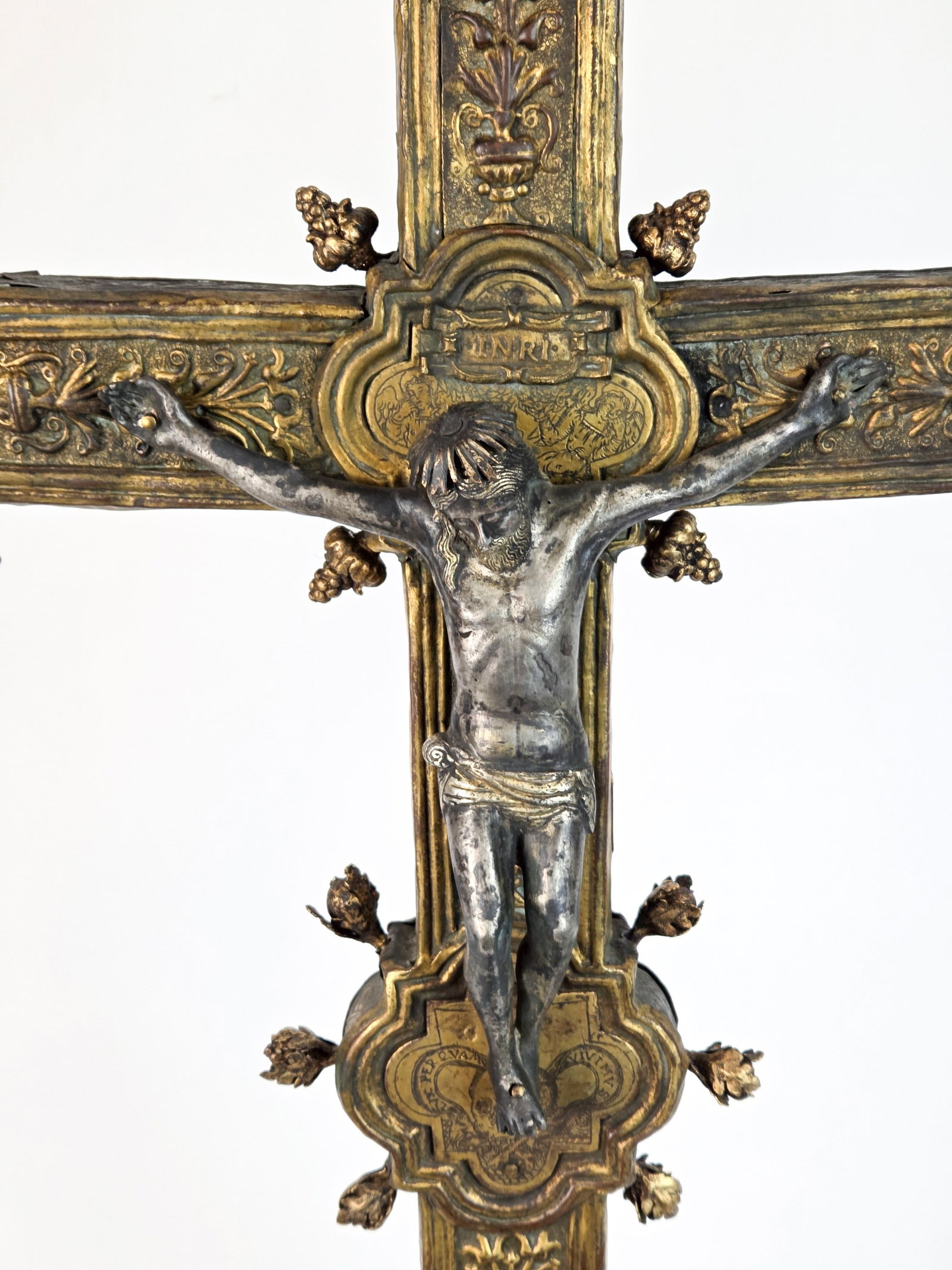 French gilt bronze & silver processional crucifix. - 2