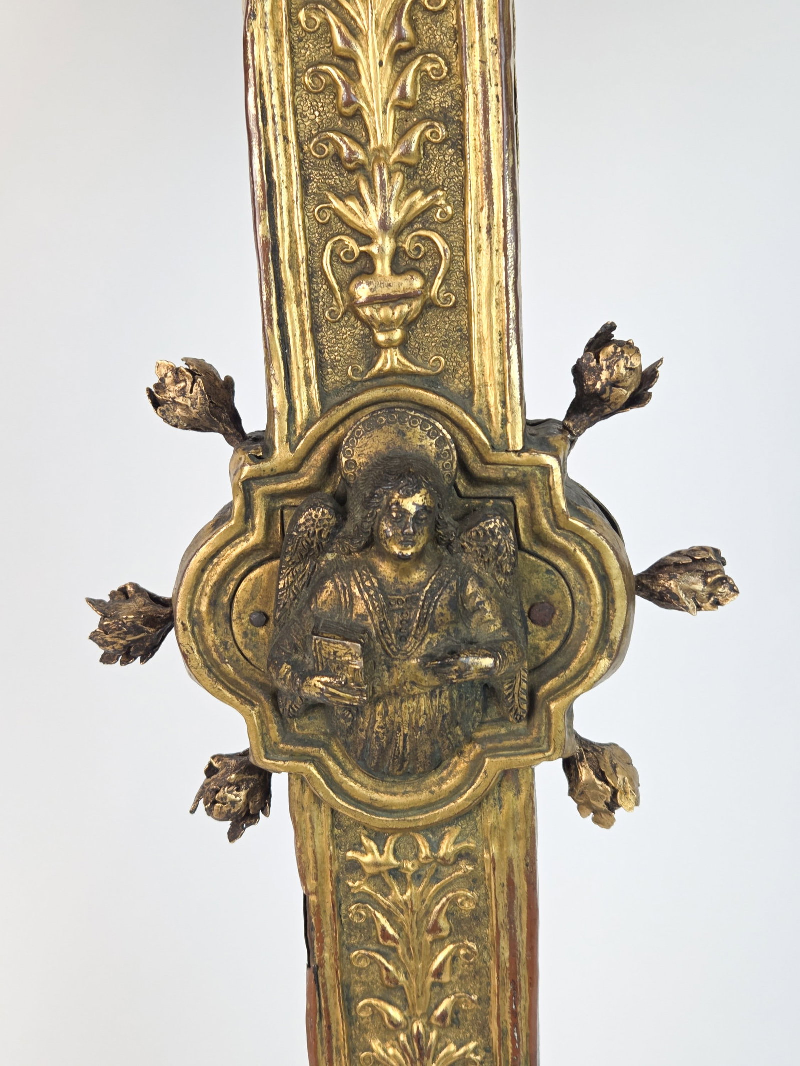 French gilt bronze & silver processional crucifix. - 7