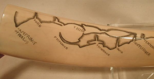 Eskimo engraved Walrus tusk cribbage boa - 5