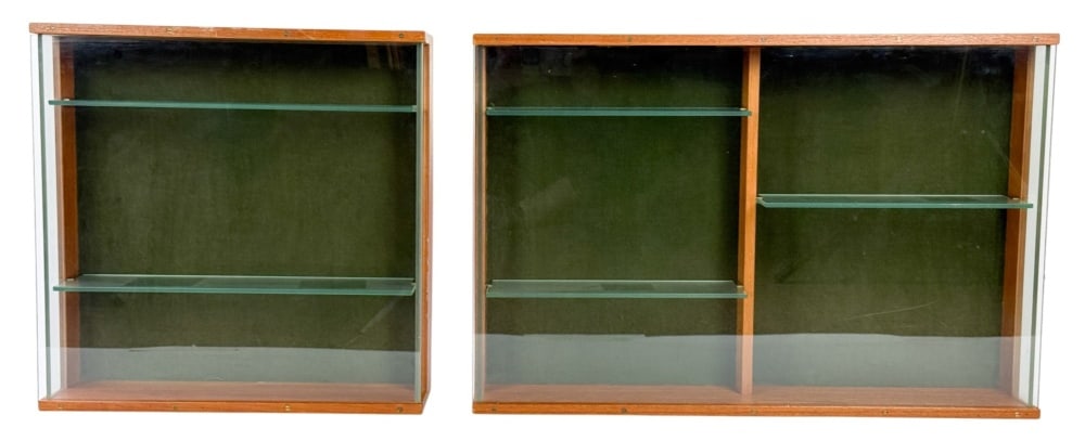 Two teak and glass modern wall display cases (1 of 5)