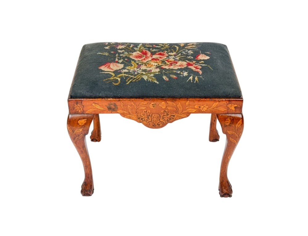 Dutch-Style Walnut and Floral Marquetry Stool, (1 of 6)