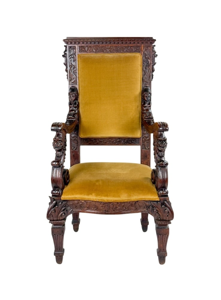 Italian Renaissance Revival Carved Walnut Throne (1 of 7)
