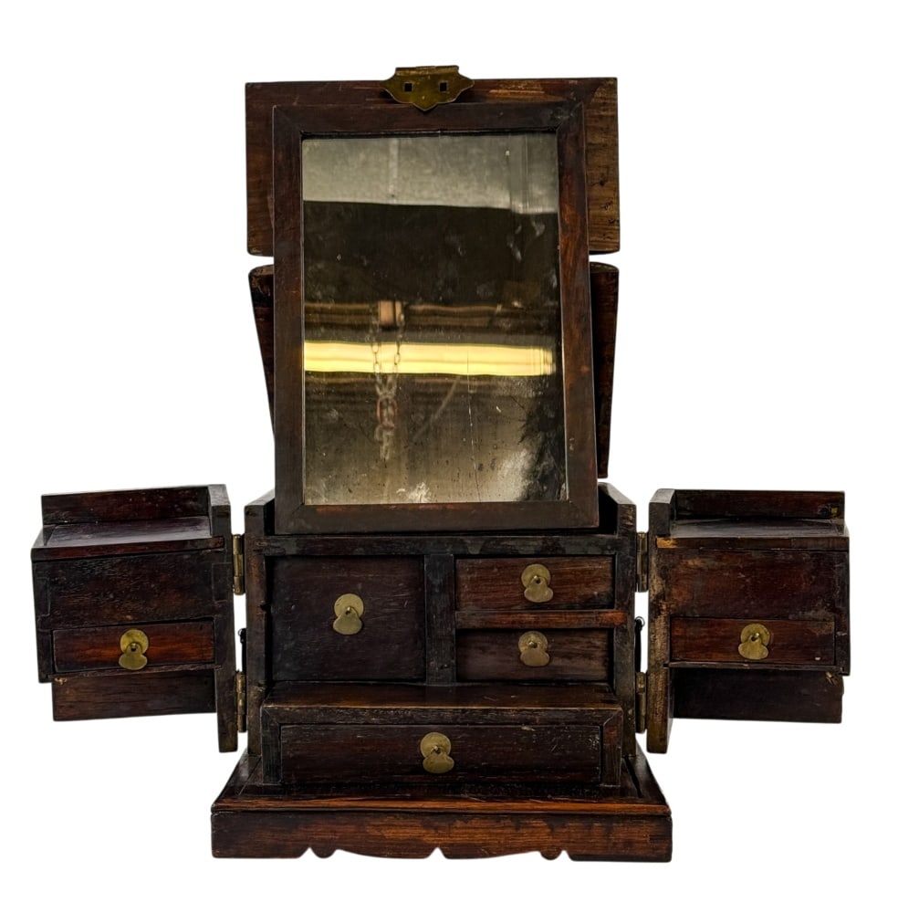 Chinese wood dressing box with folding mirror (1 of 6)