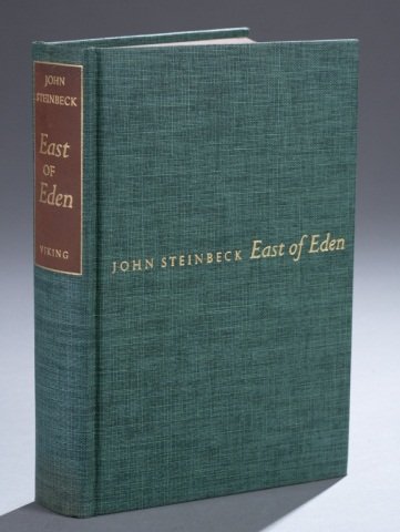 EAST OF EDEN. 1952. 1/1500 sgd by John Steinbeck.: [Steinbeck, John]. EAST OF EDEN. New York: Viking Press, 1952. 8vo. Orig green cloth. `Near fine in worn slipcase. 1st edition, one of 1500 signed by Steinbeck on inserted leaf. Goldstone & Payne A32a