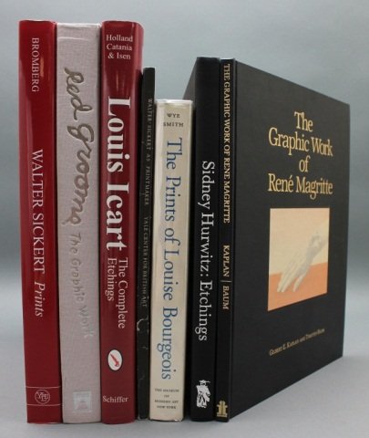 7 References: Icart, Magritte, Hurwitz, Sickert...: [Modern Printmakers]. 7 Titles. Vp:vp. 4to 6 hardcover (3 in dj), 1 softcover. Good to near fine. ++ Deborah Wye and Carol Smith. THE PRINTS OF LOUISE BOURGEOIS. (1994). ++ SIDNEY HURWITZ: ETCHINGS. 1