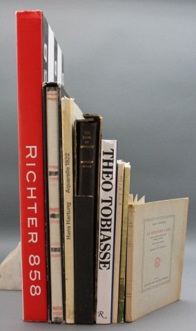 8 Books: RICHTER 858 + ANDRE MINAUX + 6 others.: [Modern Printmakers]. 8 Titles. Vp:vp. 8vo-folio. 4 hardcover, 4 softcover. 1 in dj, 1 slipcase, 1 in publisher’s box. ++ Jean Cocteau. LE MYSTERE LAIC (Giorgio de Chirico): Essai d’Etude Indirect
